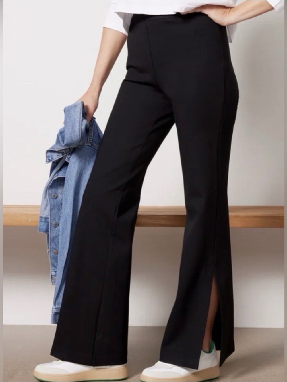 SPANX Black High-Waist Split Hem Flared Pants with Front Slit